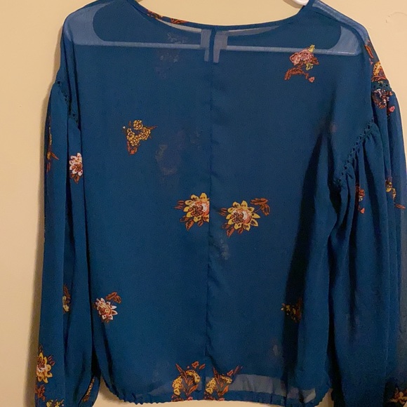 Turquoise top with flower print - Picture 3 of 4